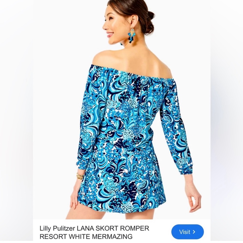 NWT LILLY PULITZER LANA SKORT ROMPER RESORT WHITE MERMAZING SIZE LARGE